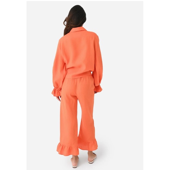 Sleeper Rumba Linen Lounge Suit Bright Orange Long Sleeve Matching Set Large - Picture 4 of 16